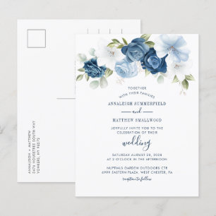 Moderne Blumengrün Dusty Blue Wedding Einladungspostkarte