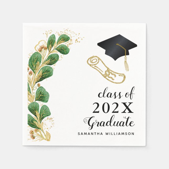 Moderne Blumengrün-Klasse 2025 Abschluss Serviette (Vorderseite)