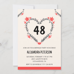 Moderne Blumenherzen für jeden Anlass zum 48. Gebu Einladung