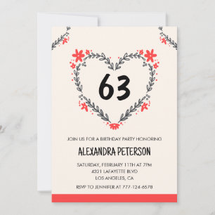 Moderne Blumenherzen für jeden Anlass zum 63. Gebu Einladung