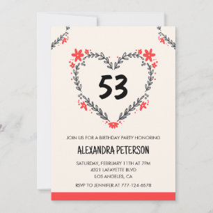 Moderne Blumenherzen für sie zum 53. Geburtstag fü Einladung
