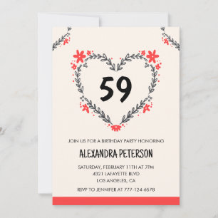 Moderne Blumenherzen für sie zum 59. Geburtstag fü Einladung