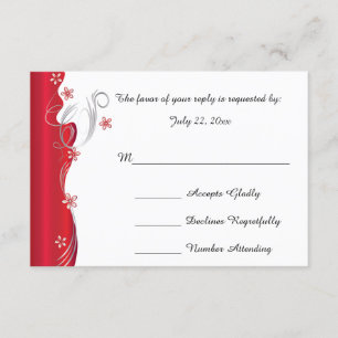 Moderne Blumenhochzeit Deep Red and Silver RSVP Karte