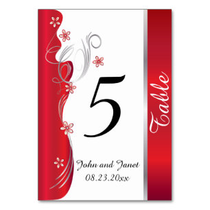 Moderne Blumenhochzeit   Deep Red and Silver Tischnummer