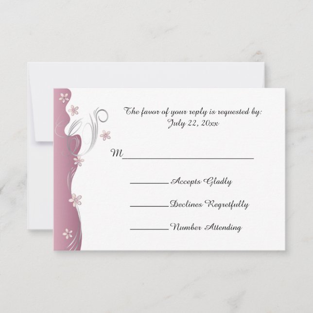 Moderne Blumenhochzeit | Pink Tourmaline & Silber RSVP Karte (Vorderseite)