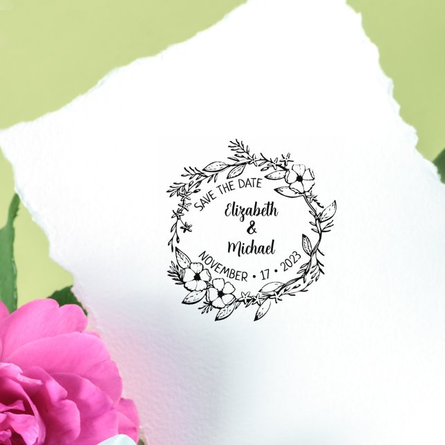 Moderne Blumenhochzeit Save the Date Gummistempel (Von Creator hochgeladen)