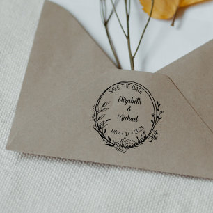 Moderne Blumenhochzeit Save the Date Gummistempel