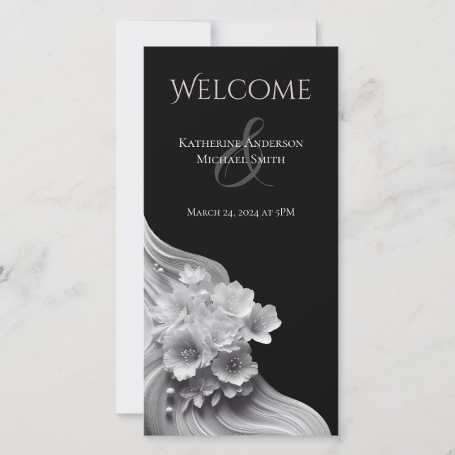 Moderne Blumenhochzeit Schwarz/Weiß (Vorderseite)