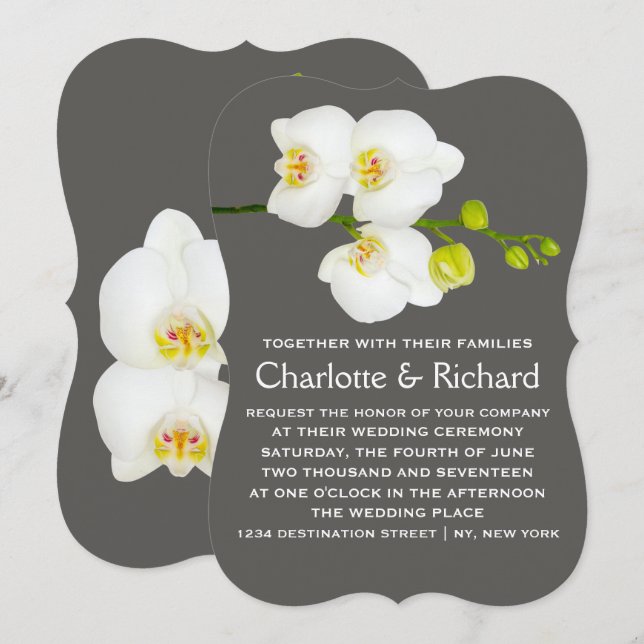 Moderne Blumenhochzeit | Weiße Orchideen-Blume Einladung (Vorne/Hinten)