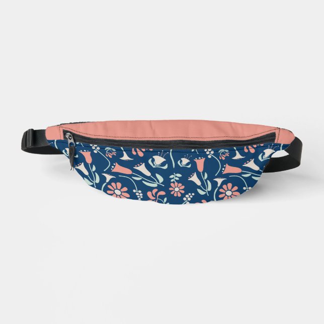 Moderne Blumenkoralle, Marine, Minze Grün Gemuster Bauchtasche (Vorderseite)