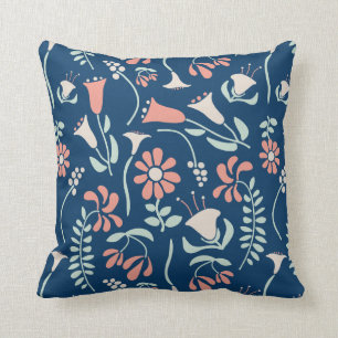 Moderne Blumenkoralle, Marine, Minze Grün Gemuster Kissen