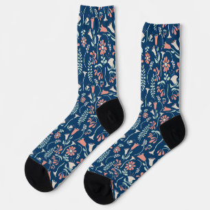 Moderne Blumenkoralle, Marine, Minze Grün Gemuster Socken