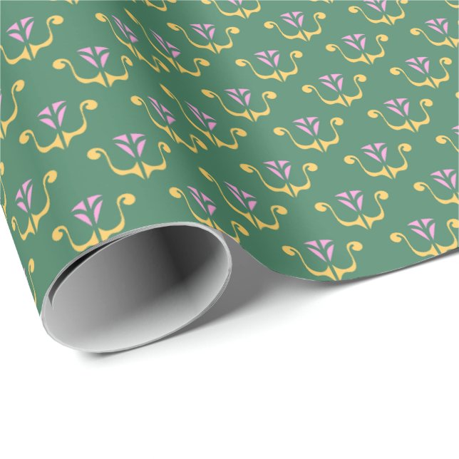 Moderne Blumenkrone auf grünem Geschenkpapier (Rolleneckpunkt)