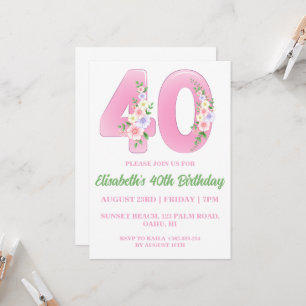 moderne Blumenladen zum 40. Geburtstag Einladung