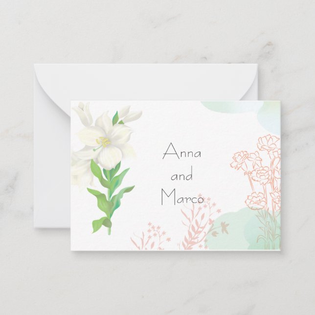 Moderne, blumenminimalistische Hochzeitseinladung Mitteilungskarte (Vorderseite)