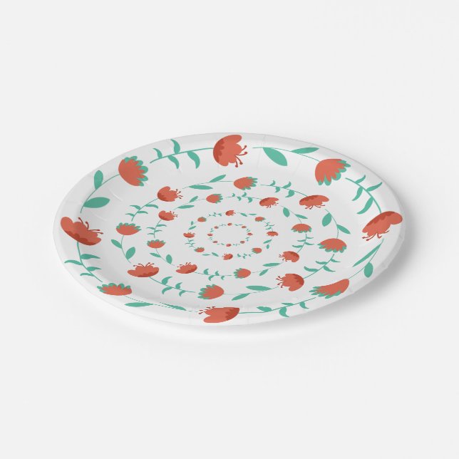 Moderne Blumenmuster-Papierteller Pappteller (Schrägansicht)