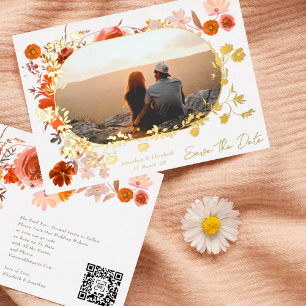 Moderne Blumenrahmen-Foto-QR-Code-Speichern Sie da Folieneinladung