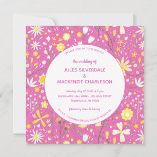 Moderne Blumenrosa Hochzeit Einladung