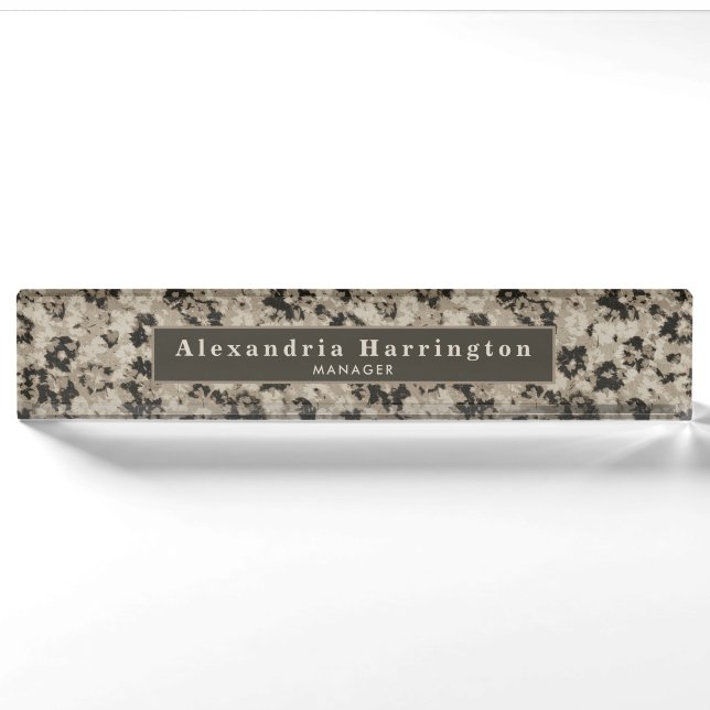 Moderne, blumenschwarz-beige Cubicle-Dekoration Namensplakette (Vorderseite)
