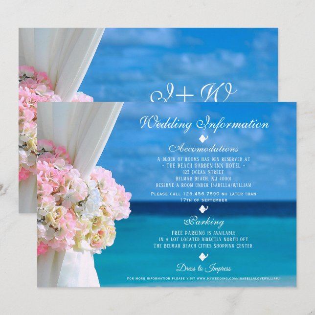 Moderne Blumenstrände am Blue Ocean Beach Hochzeit Einladung (Vorne/Hinten)