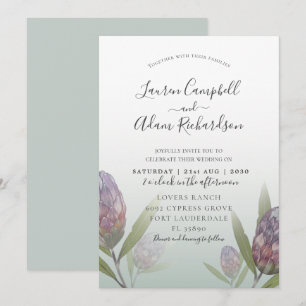 Moderne Blumenstube Grüne Lila Hochzeit Einladung