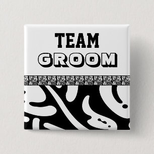Moderne Blumenteam-Bräutigam SCHWARZWEISS-MÄNNER Button