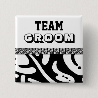 Moderne Blumenteam-Bräutigam SCHWARZWEISS-MÄNNER Button