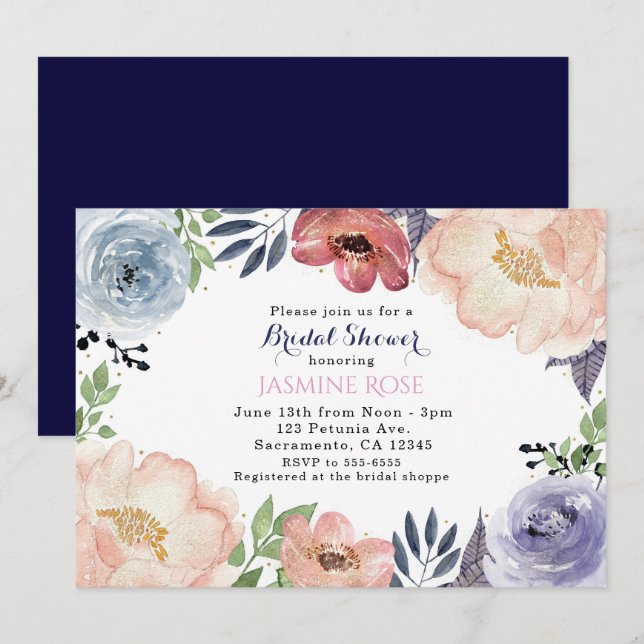 Moderne Blumenwasser Bridal Dusche Einladungen (Vorne/Hinten)