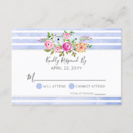 Moderne Blumenwatte Blue Stripe Wedding RSVP