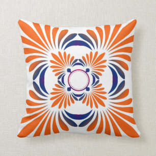 Moderne BlumenWurfs-Kissen: Blaue Orange Kissen
