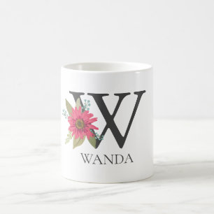 Moderne Blumige Anpassbare Monogrammierte Buchstab Kaffeetasse
