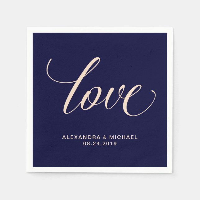 Moderne Blusen und Navy-Typografie | LIEBE Serviette (Vorderseite)