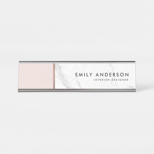 MODERNE, BLUSFRISCHE ROSE GOLD-MÄRBTEXTURE SCHREIBTISCHNAMENSPLAKETTE (Vorderseite )