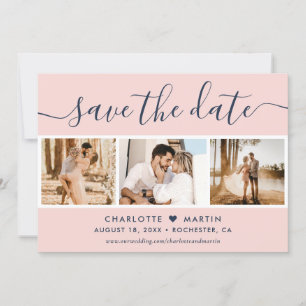 Moderne Blush and Navy Blue Wedding 4 Foto Save The Date