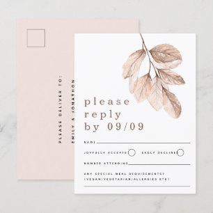 Moderne Blush-Blätter mit RSVP-Postkarte Postkarte
