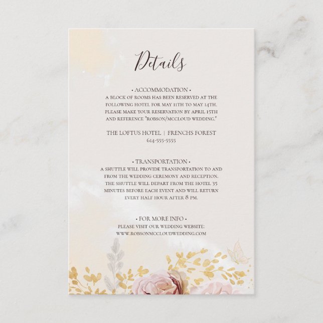 Moderne Blush Bloral | Angaben zur Wasserfarbe Begleitkarte (Vorderseite)