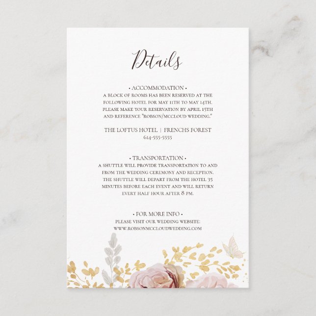 Moderne Blush Bloral | Detaillierungskarte Begleitkarte (Vorderseite)