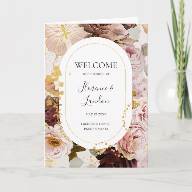 Moderne Blush Bloral | Gedeckte Hochzeit Programm (Vorderseite)