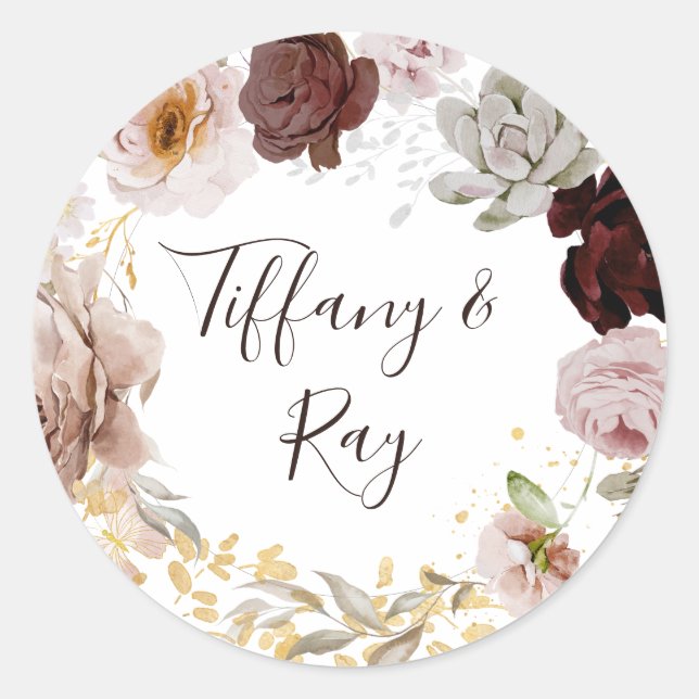 Moderne Blush Bloral | Hochzeiten von Umschlag Auf Runder Aufkleber (Vorderseite)