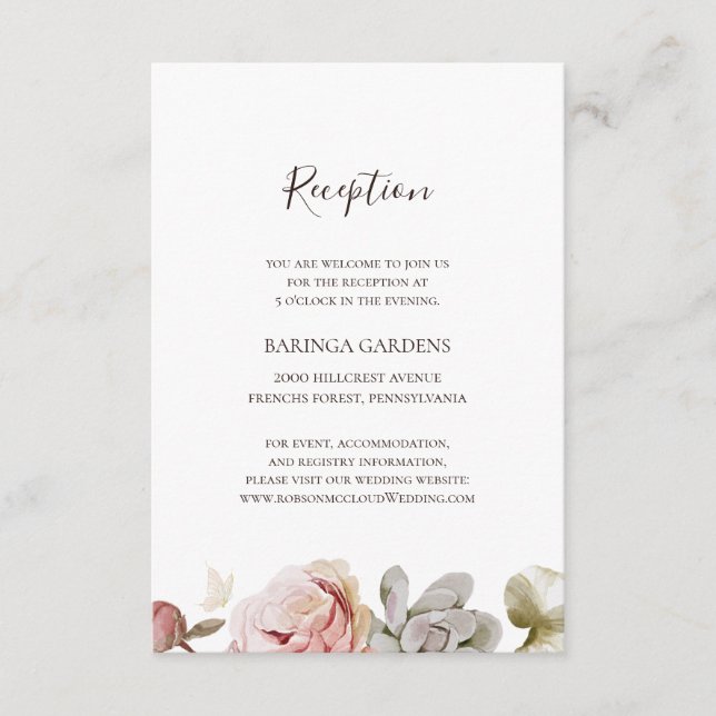 Moderne Blush Bloral | Hochzeitsempfangskarte Begleitkarte (Vorderseite)