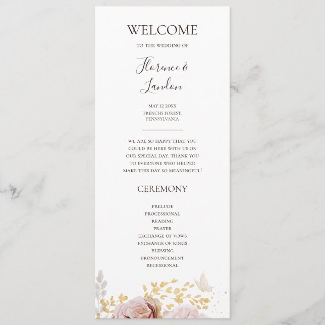 Moderne Blush Bloral | Hochzeitsprogramm Programm (Vorderseite)