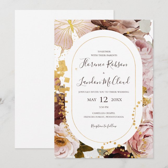 Moderne Blush Bloral | Lässige RahmenWedding Einladung (Vorne/Hinten)