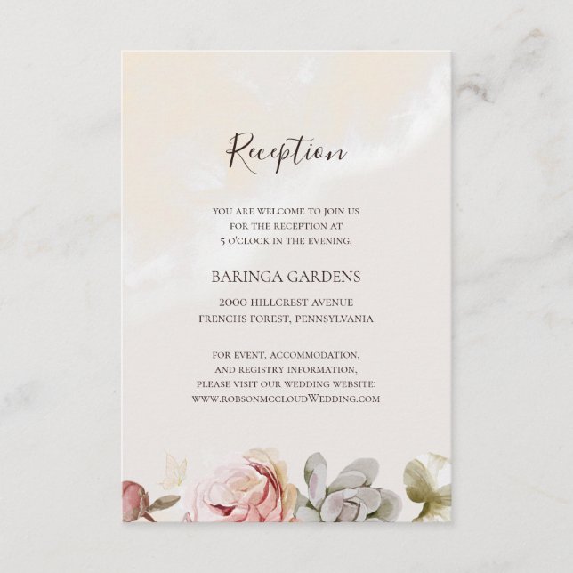Moderne Blush Bloral | Marmorhochzeitempfang Begleitkarte (Vorderseite)