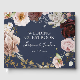 Moderne Blush Bloral   Navy Wedding Guest Book Gästebuch