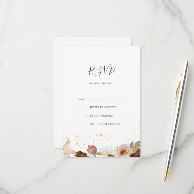 Moderne Blush Bloral | RSVP-Karte RSVP Karte (Vorderseite/Rückseite Beispiel)