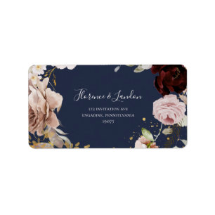 Moderne Blush Bloral   Rücksendeadresse der Marine Adressaufkleber