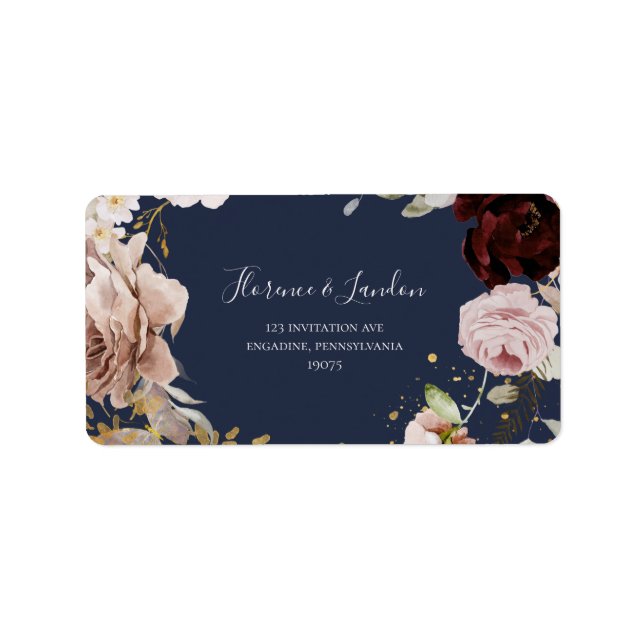 Moderne Blush Bloral | Rücksendeadresse der Marine Adressaufkleber (Vorne)