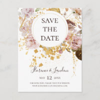 Moderne Blush Bloral | Save the Date Postkarte