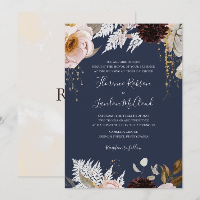 Moderne Blush Bloral | Traditionelle Hochzeit der  Einladung (Vorne/Hinten)
