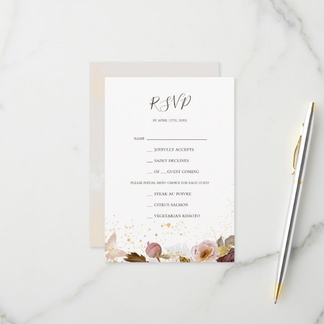 Moderne Blush Bloral | UAWG Wasserfarben RSVP Karte (Vorderseite/Rückseite Beispiel)